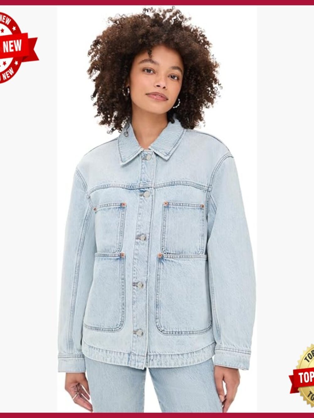 Mid-Weight Denim Jacket with Button Cuffs and Patch Pockets